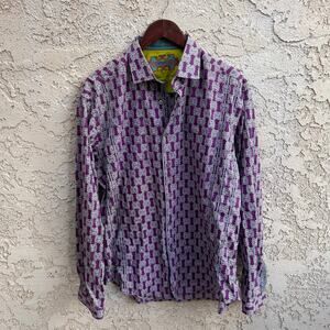 Robert Graham Purple Patterned Embroidered Button Down Dress Shirt XL